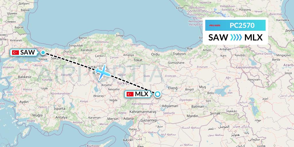 PC2570 Pegasus Airlines Flight Map: Istanbul to Malatya