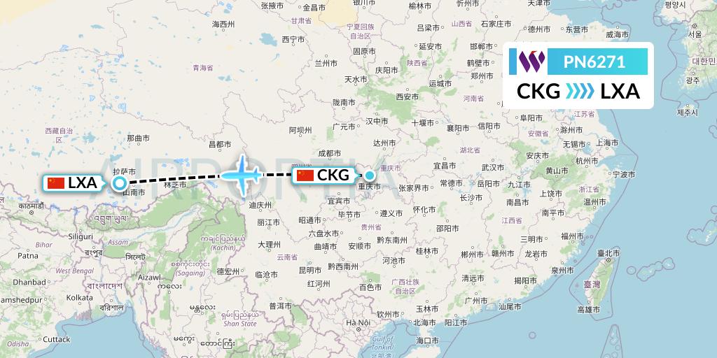 PN6271 China West Air Flight Map: Chongqing to Lhasa