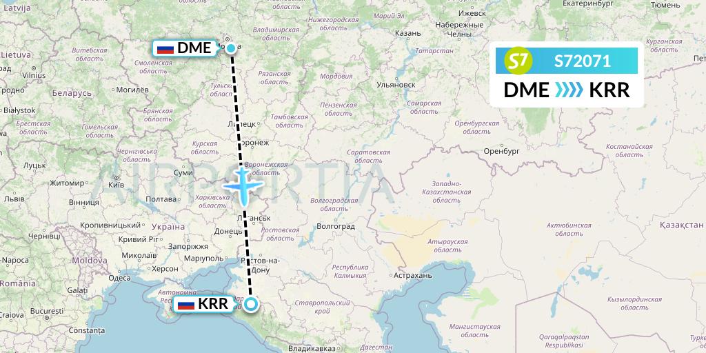 S72071 S7 Airlines Flight Map: Moscow to Krasnodar