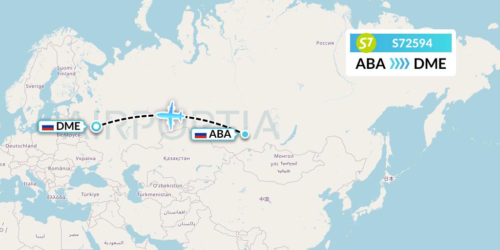 S72594 S7 Airlines Flight Map: Abakan to Moscow