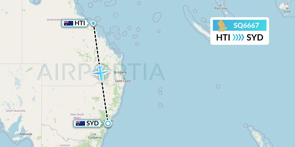 SQ6667 Singapore Airlines Flight Map: Hamilton Island to Sydney