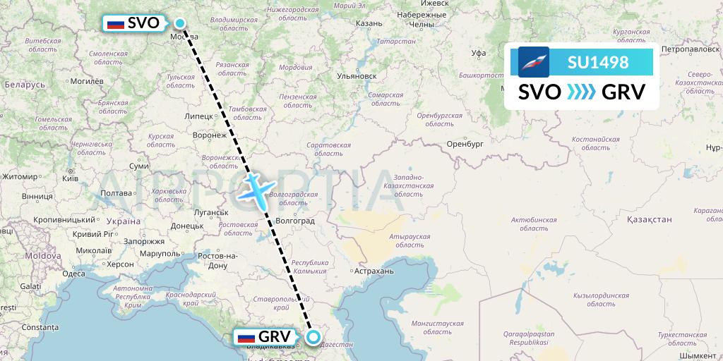 SU1498 Aeroflot Flight Map: Moscow to Grozny