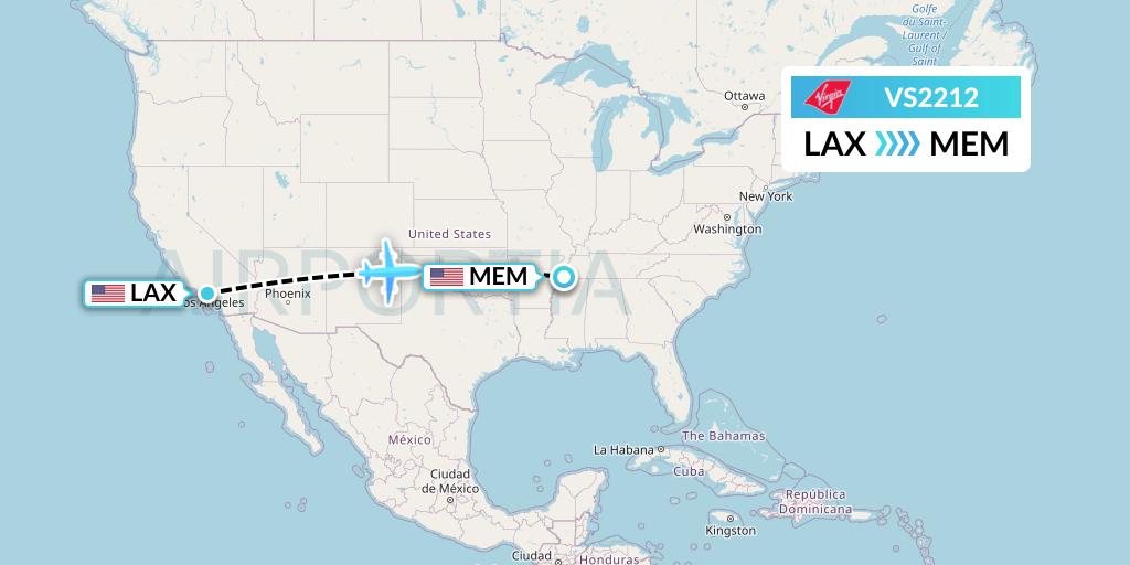 VS2212 Virgin Atlantic Airways Flight Map: Los Angeles to Memphis
