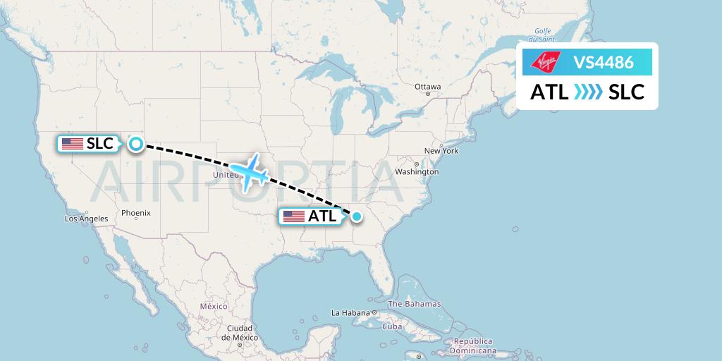 VS4486 Virgin Atlantic Airways Flight Map: Atlanta to Salt Lake City