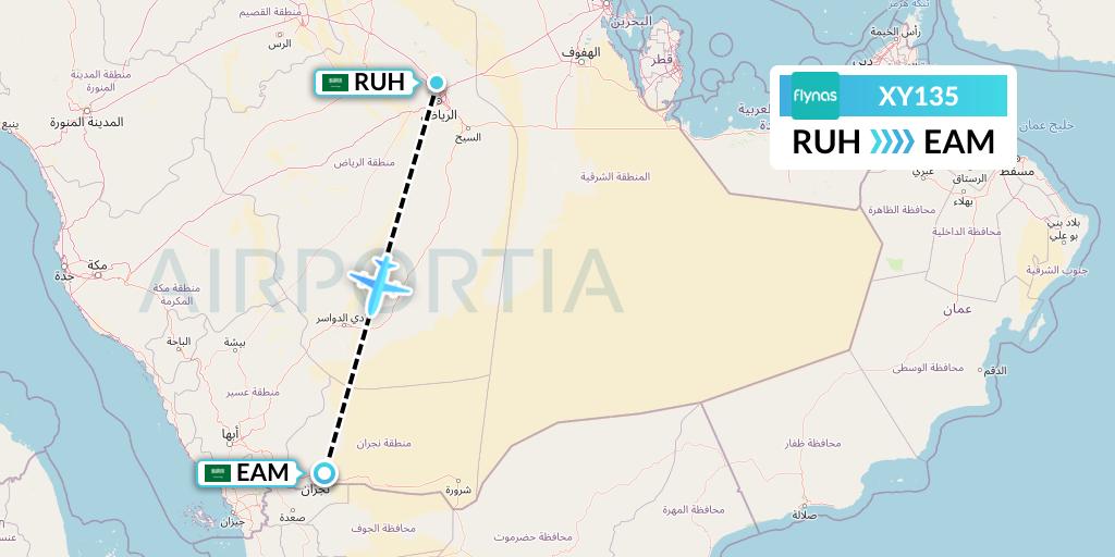 XY135 Flynas Flight Map: Riyadh to Najran