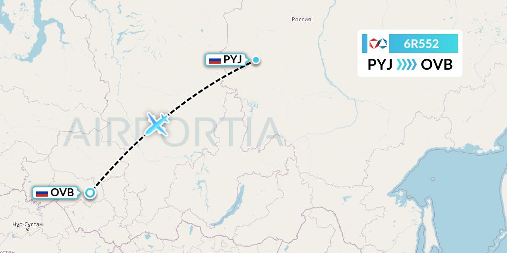 6R552 Alrosa Flight Map: Udachny to Novosibirsk