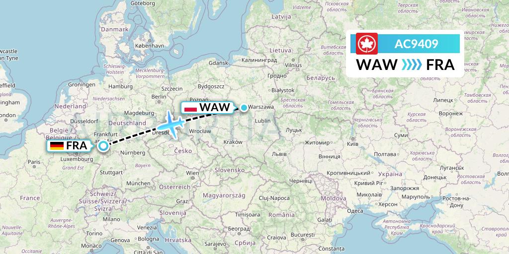 AC9409 Air Canada Flight Map: Warsaw to Frankfurt