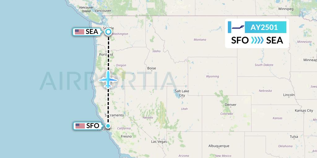 AY2501 Finnair Flight Map: San Francisco to Seattle