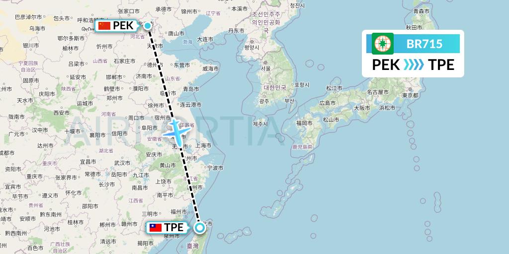BR715 EVA Air Flight Map: Beijing to Taipei