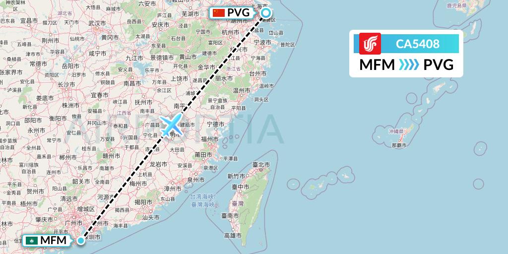CA5408 Air China Flight Map: Macau to Shanghai