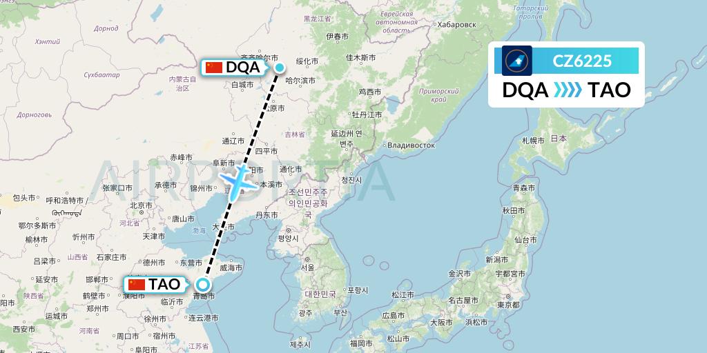 CZ6225 China Southern Airlines Flight Map: Daqing to Qingdao