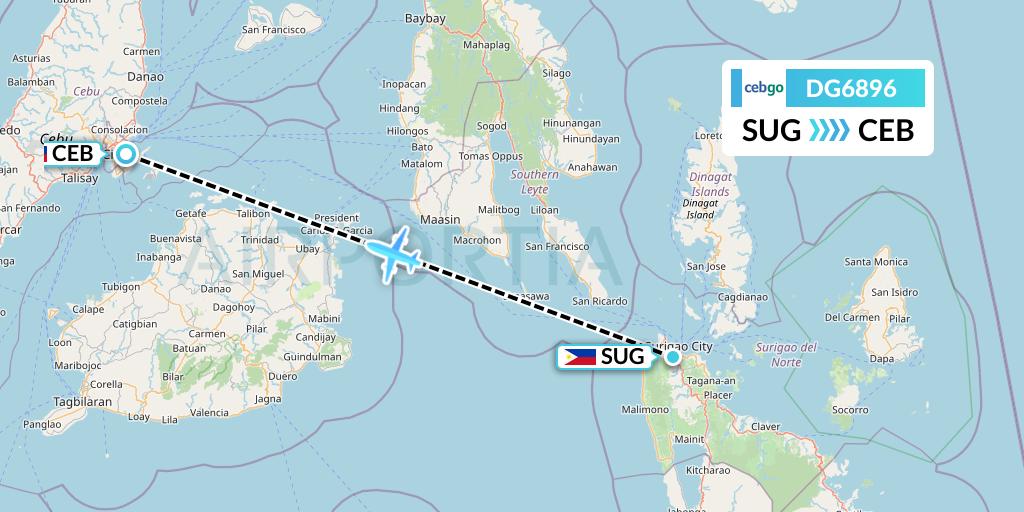 DG6896 Cebgo Flight Map: Surigao to Cebu