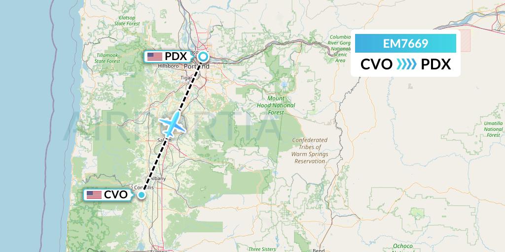 EM7669 Empire Airlines Flight Map: Corvallis to Portland