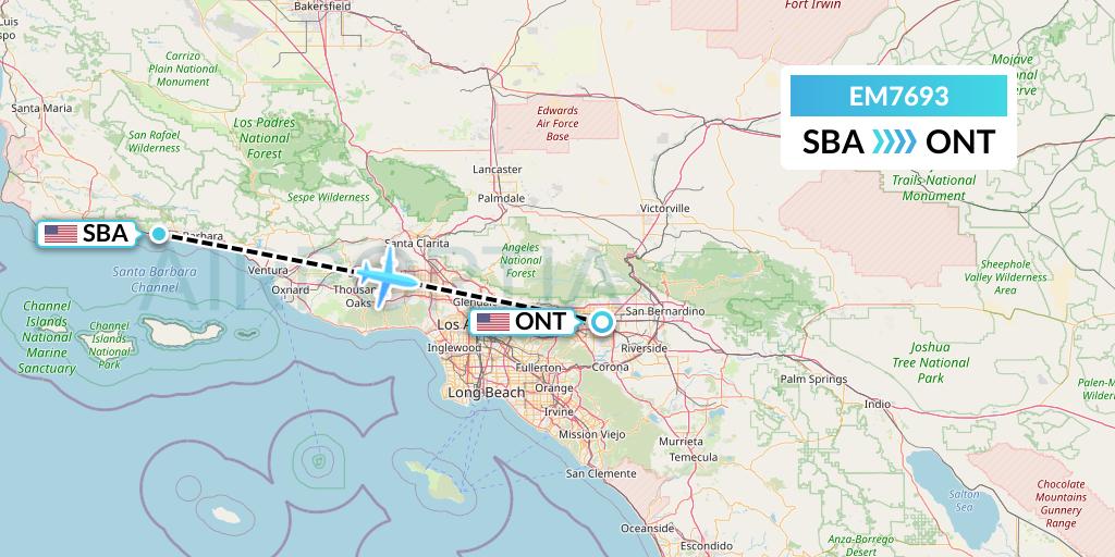 EM7693 Empire Airlines Flight Map: Santa Barbara to Ontario