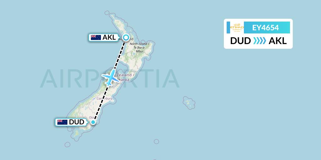 EY4654 Etihad Airways Flight Map: Dunedin to Auckland