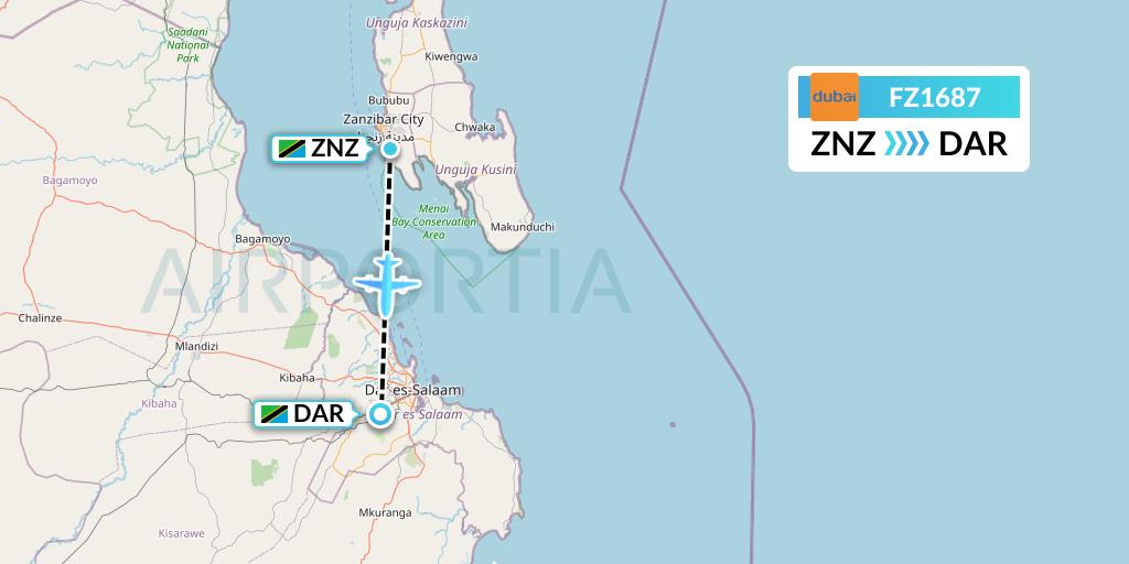 FZ1687 FlyDubai Flight Map: Zanzibar to Dar-es-Salaam