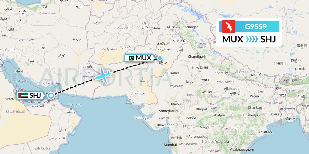 G9559 Air Arabia Flight Map: Multan to Sharjah