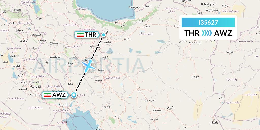 I35627 ATA Airlines Flight Map: Tehran to Ahvaz