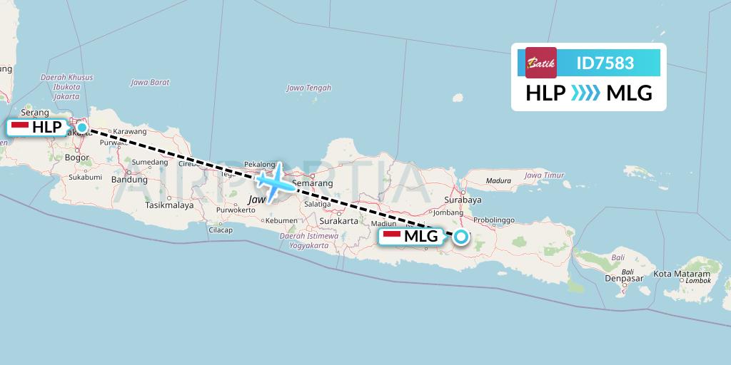 ID7583 Batik Air Flight Map: Jakarta to Malang