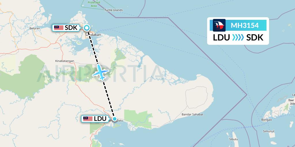 MH3154 Malaysia Airlines Flight Map: Lahad Datu to Sandakan