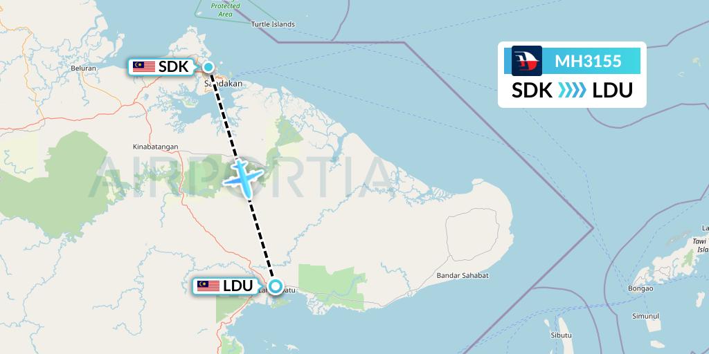 MH3155 Malaysia Airlines Flight Map: Sandakan to Lahad Datu