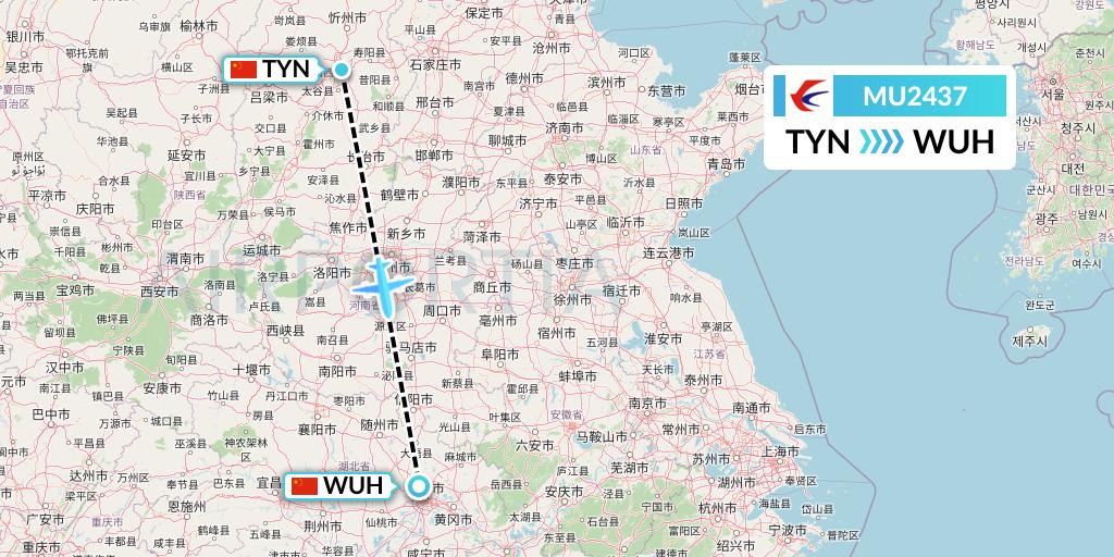 MU2437 China Eastern Airlines Flight Map: Taiyuan to Wuhan
