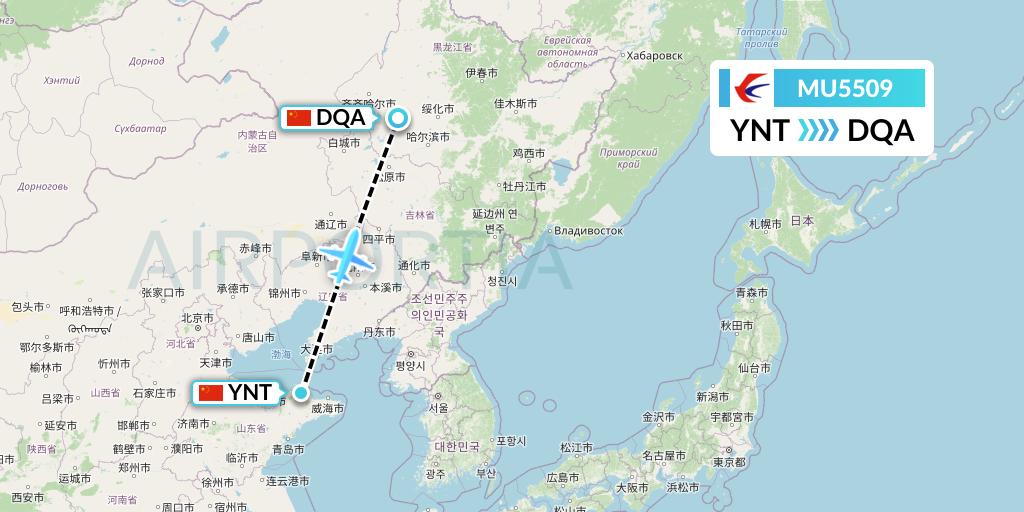 MU5509 China Eastern Airlines Flight Map: Yantai to Daqing