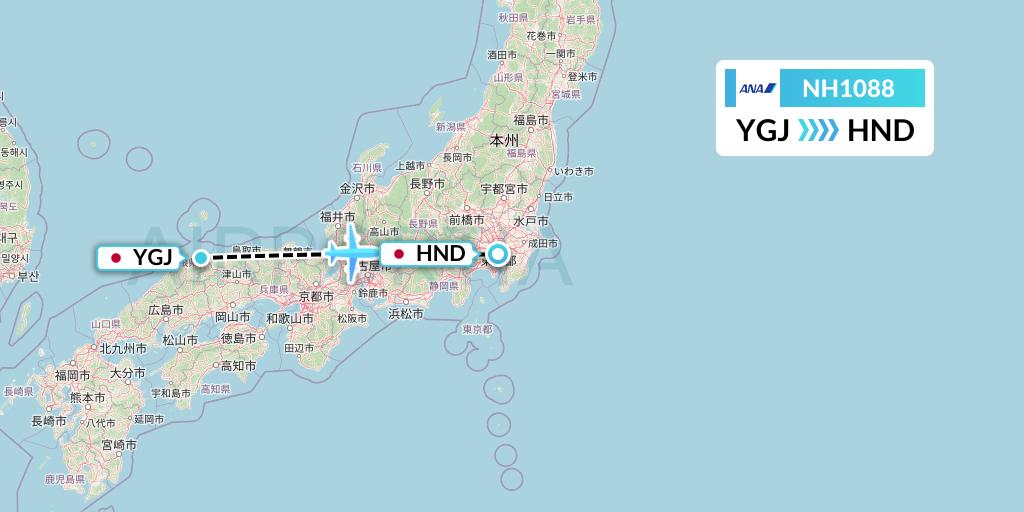 NH1088 All Nippon Airways Flight Map: Yonago to Tokyo