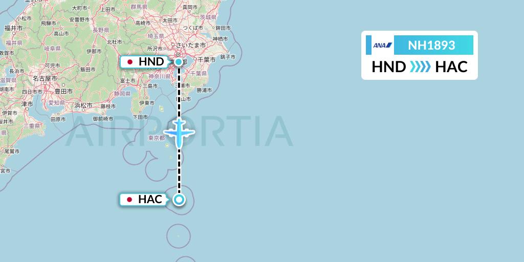 NH1893 All Nippon Airways Flight Map: Tokyo to Hachijojima