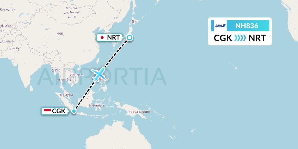 NH836 All Nippon Airways Flight Map: Jakarta to Tokyo