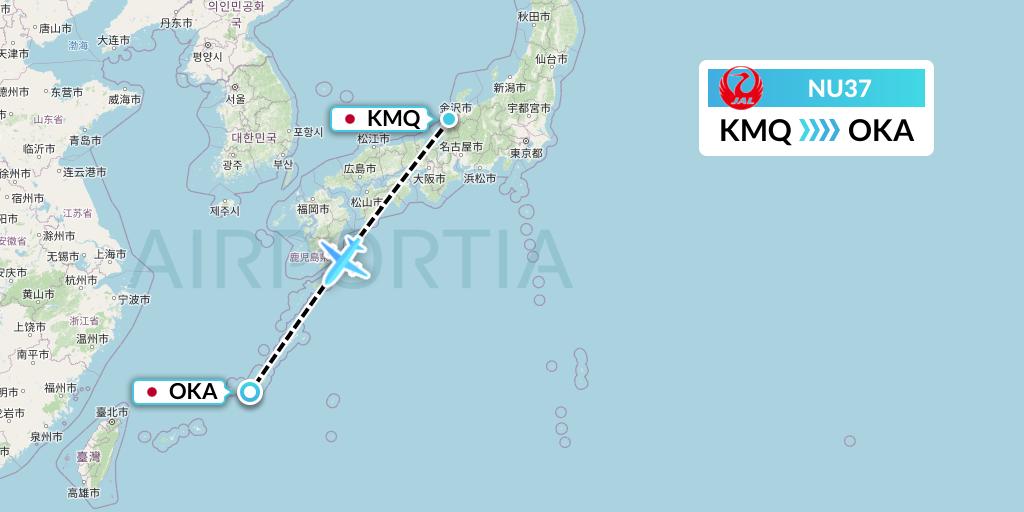 NU37 Japan Transocean Air Flight Map: Komatsu to Naha