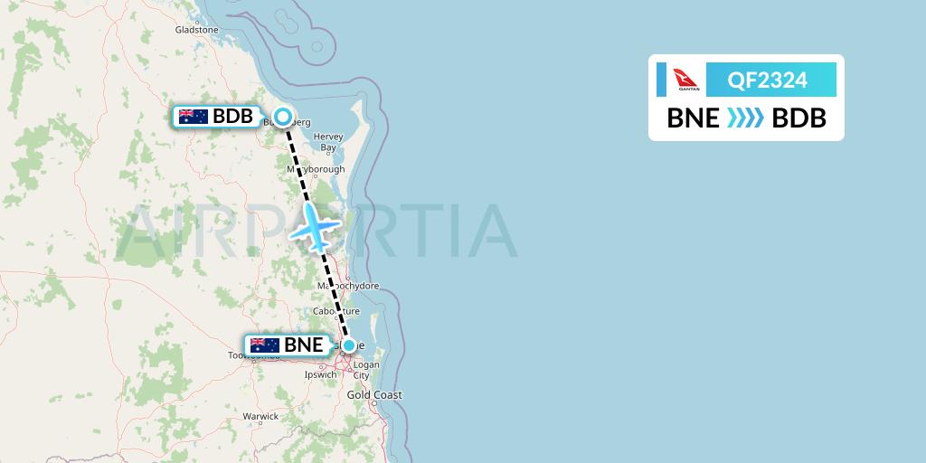 QF2324 Qantas Flight Map: Brisbane to Bundaberg