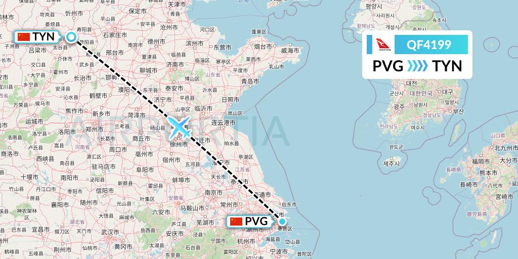QF4199 Qantas Flight Map: Shanghai to Taiyuan