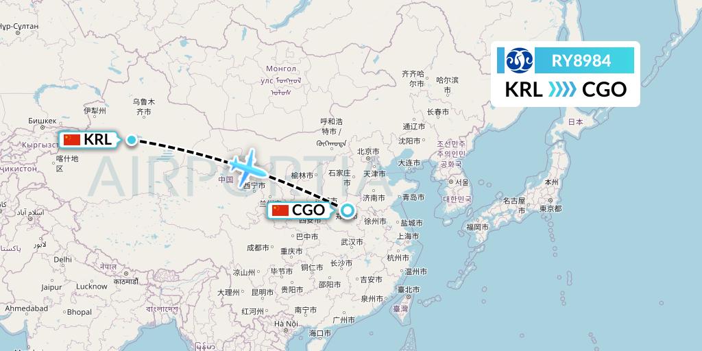 RY8984 Jiangxi Air Flight Map: Korla to Zhengzhou