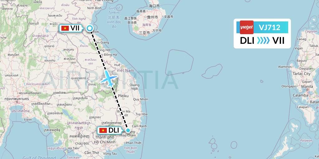 VJ712 VietJet Air Flight Map: Da Lat to Vinh