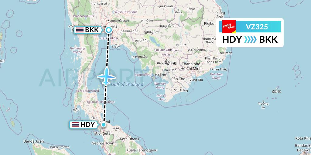 VZ325 Thai Vietjet Air Flight Map: Hat Yai to Bangkok