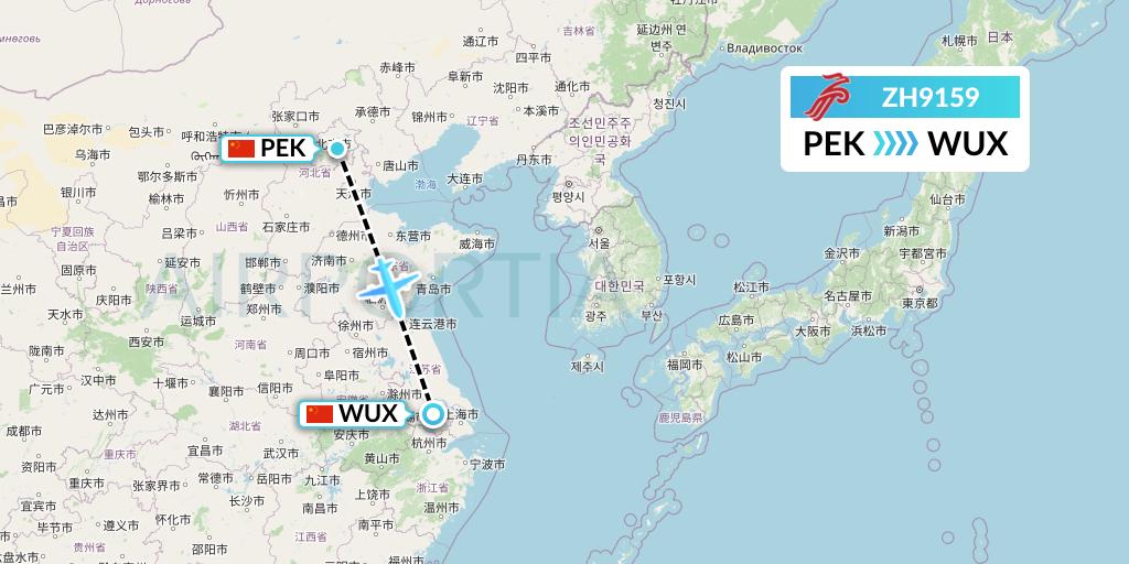 ZH9159 Shenzhen Airlines Flight Map: Beijing to Wuxi