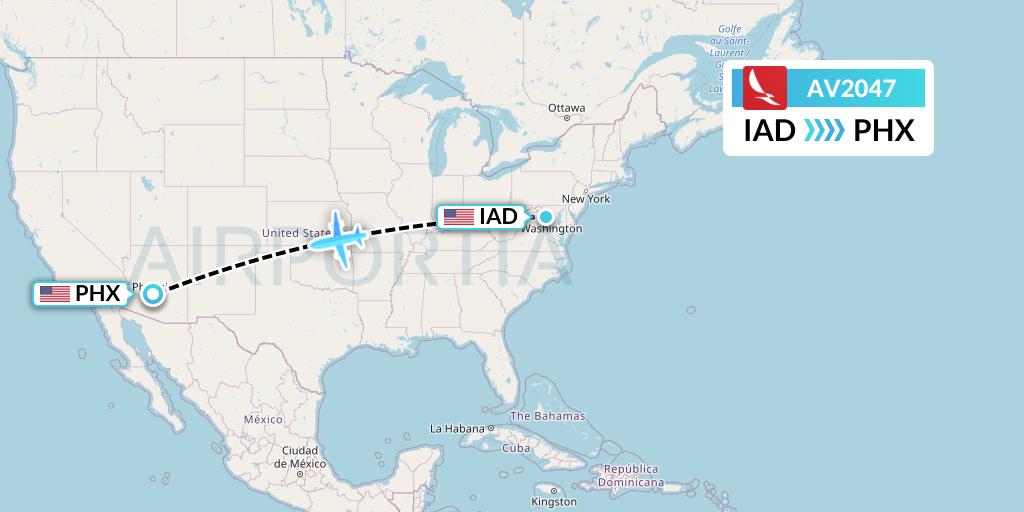 AV2047 Avianca Flight Map: Washington to Phoenix