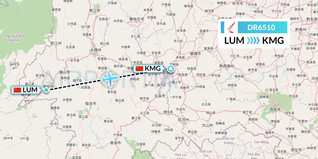 DR6510 Ruili Airlines Flight Map: Mangshi to Kunming