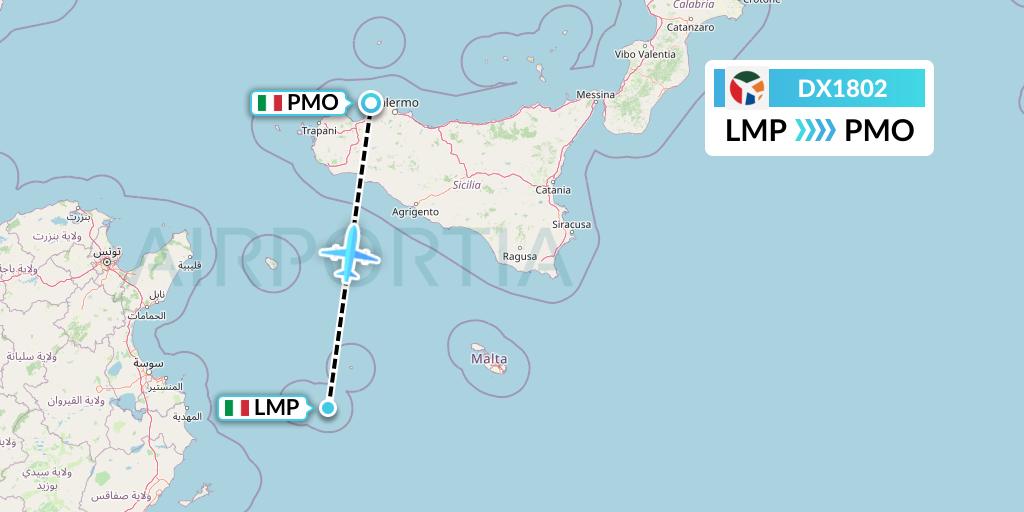 DX1802 Danish Air Transport Flight Map: Lampedusa to Palermo