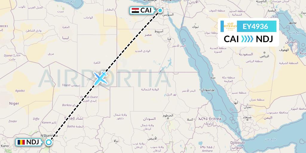EY4936 Etihad Airways Flight Map: Cairo to N'Djamena