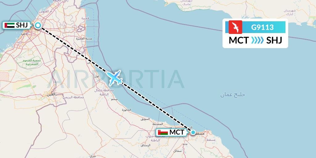 G9113 Air Arabia Flight Map: Muscat to Sharjah