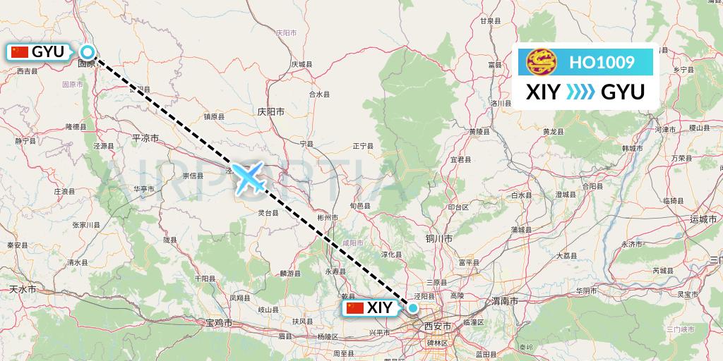 HO1009 Juneyao Airlines Flight Map: Xi'an to Guyuan