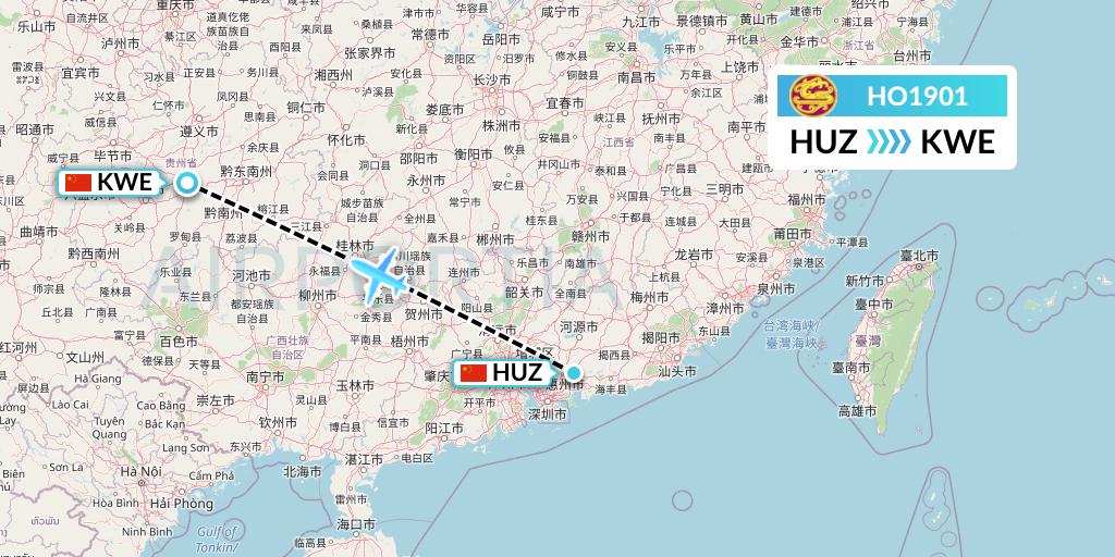 HO1901 Juneyao Airlines Flight Map: Huizhou to Guiyang