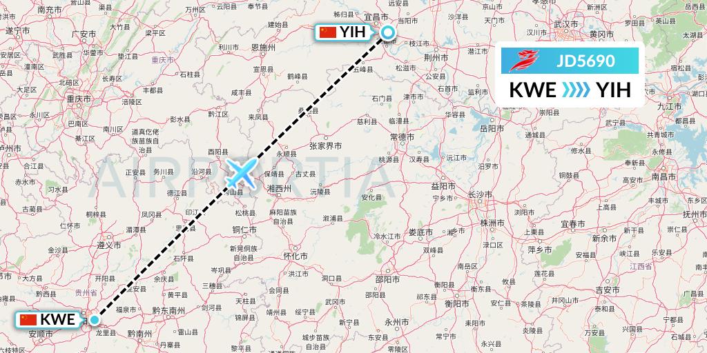 JD5690 Capital Airlines Flight Map: Guiyang to Yichang