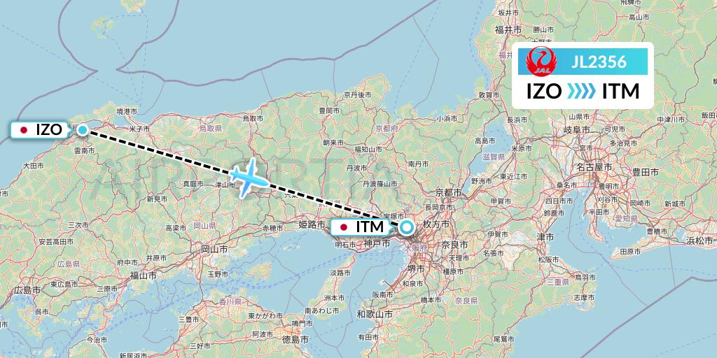 JL2356 Japan Airlines Flight Map: Izumo to Osaka