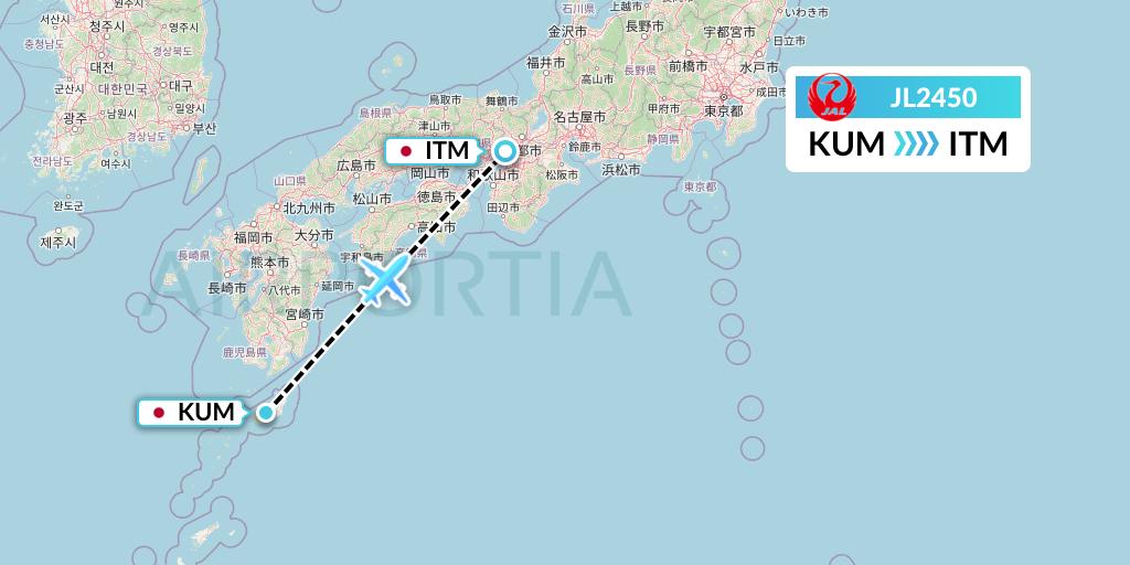 JL2450 Japan Airlines Flight Map: Yakushima to Osaka