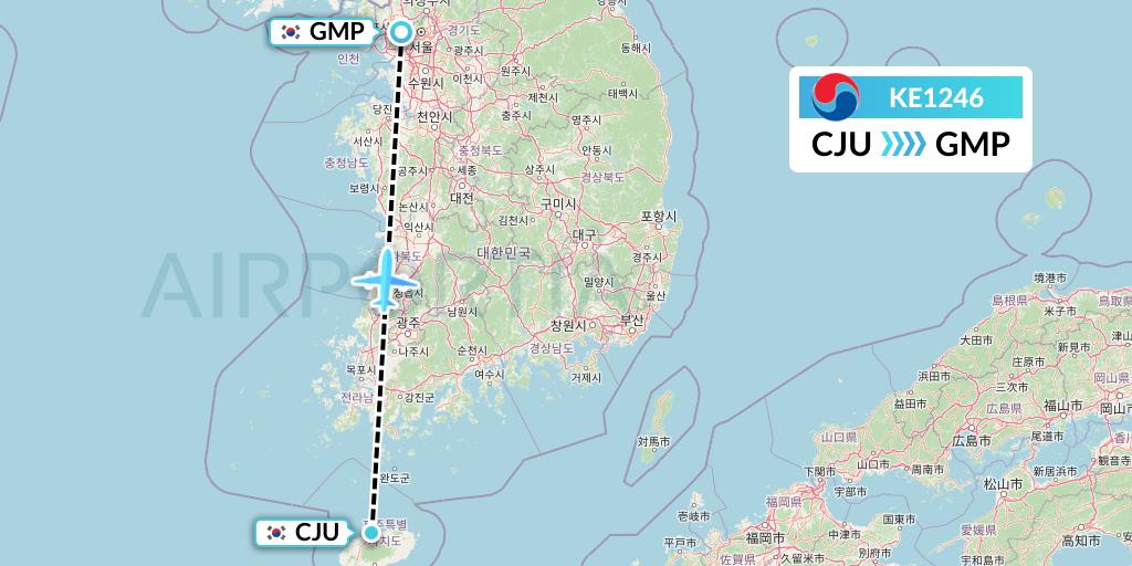 KE1246 Korean Air Flight Map: Jeju to Seoul