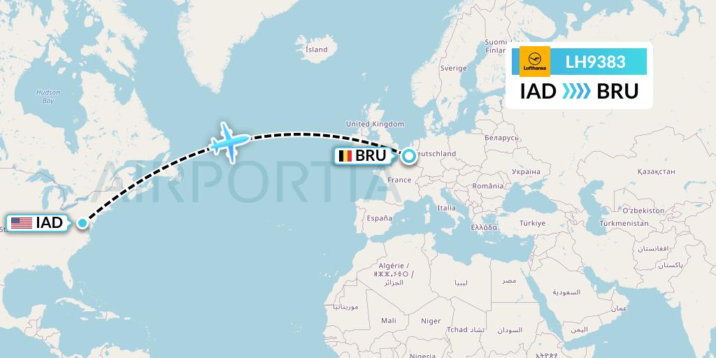 LH9383 Lufthansa Flight Map: Washington to Brussels