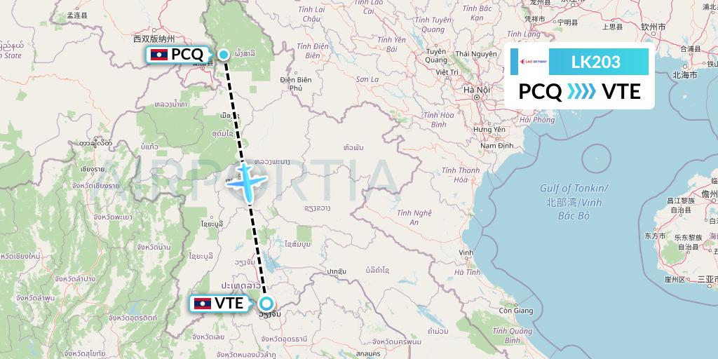 LK203 Lao Skyway Flight Map: Phongsaly to Vientiane